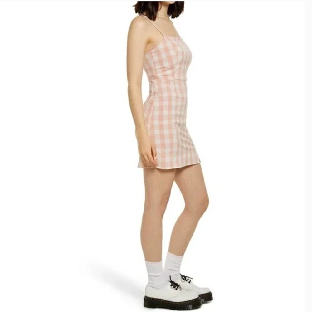 BP Women's Size Large Square Neck Sundress Coral White Gingham Plaid Stretch Y2K - Picture 3 of 14